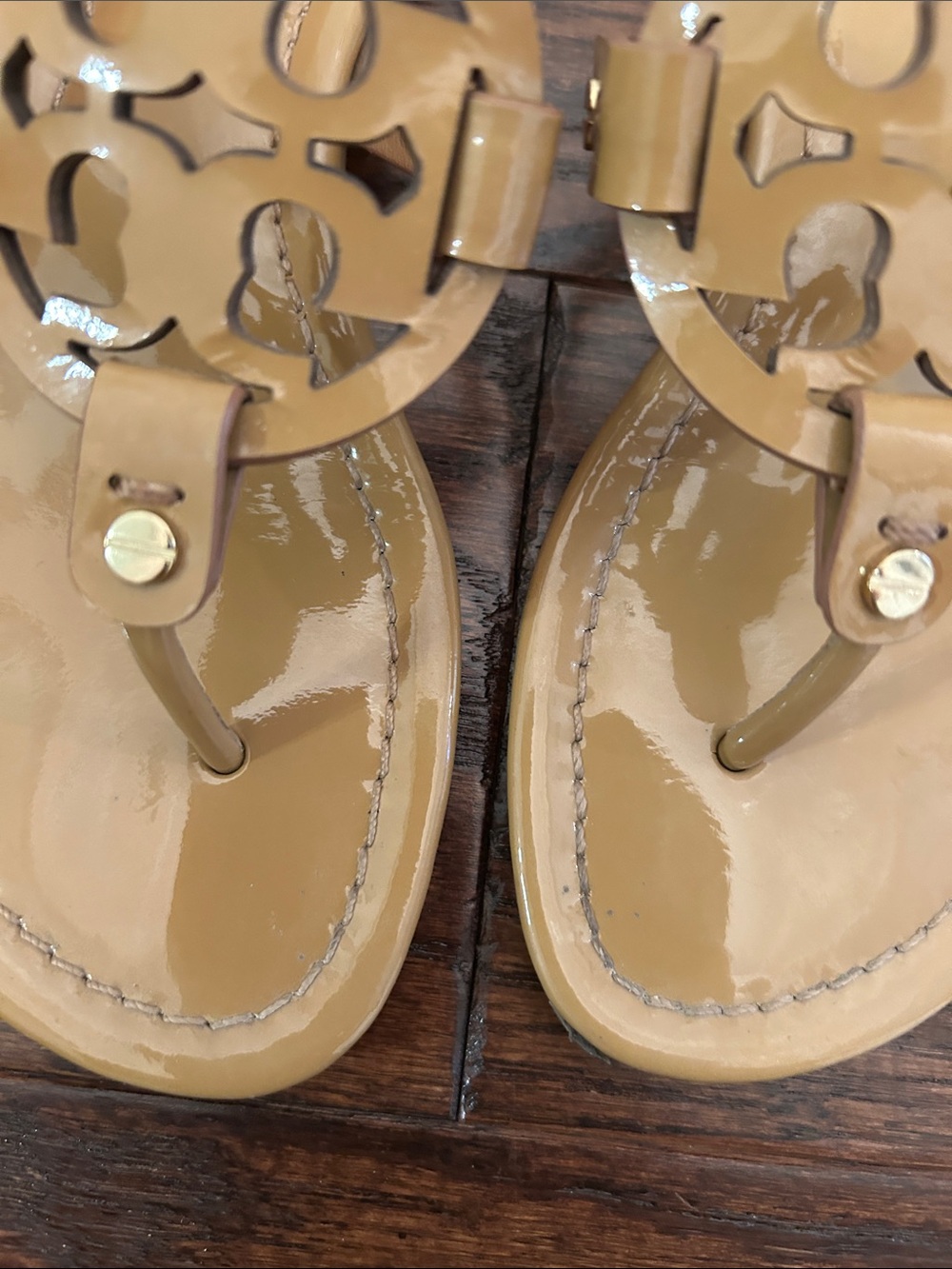 Tory Burch Miller Patent Leather Thong Sandals in Sand color - Picture 6 of 6